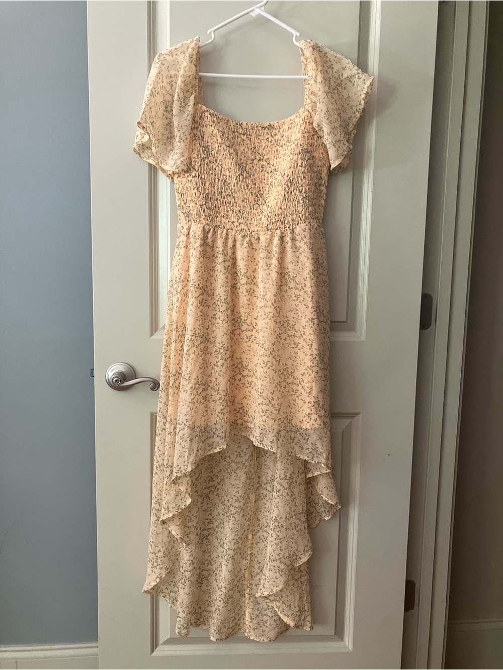 As U Wish Pale Peach Floral Hi-Low Smocked Dress